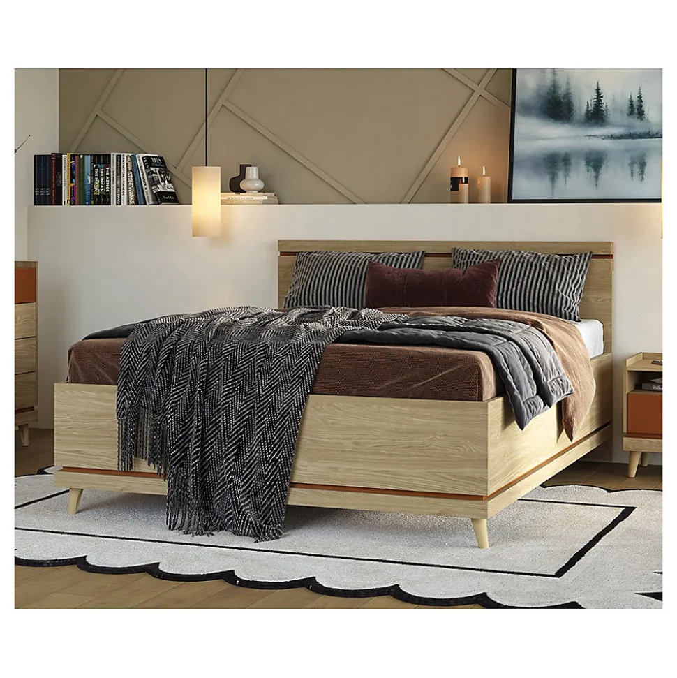 Lit NOKI 180x200 cm chene clair et moka Style scandinave sans sommier