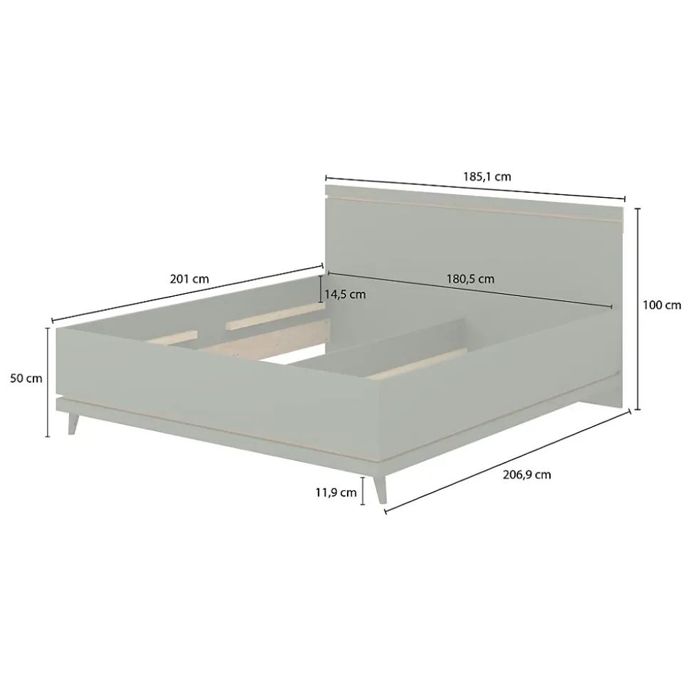 Lit NOKI 180x200 cm chene clair et moka Style scandinave sans sommier
