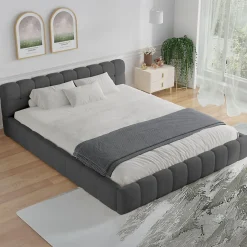 Lit nuage 160x200cm en velours gris - KANSAS