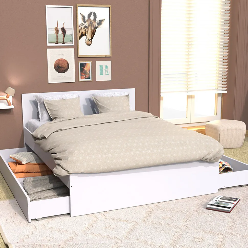 Lit OSLO 140x200 + 2 tiroirs / Blanc