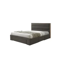 Lit OTTAWA 160x200 cm coloris gris et chene avec tiroirs et sommier inclus