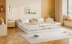 Lit Panneau 90x200cm, Avec Grillage, Sans Sommier, Pin, Style Minimaliste, Blanc