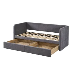 Lit PARME 90x200 cm Tissu gris Sommier inclus Design moderne et structure robuste