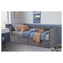 Lit PARME 90x200 cm Tissu gris Sommier inclus Design moderne et structure robuste