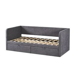 Lit PARME 90x200 cm Tissu gris Sommier inclus Design moderne et structure robuste
