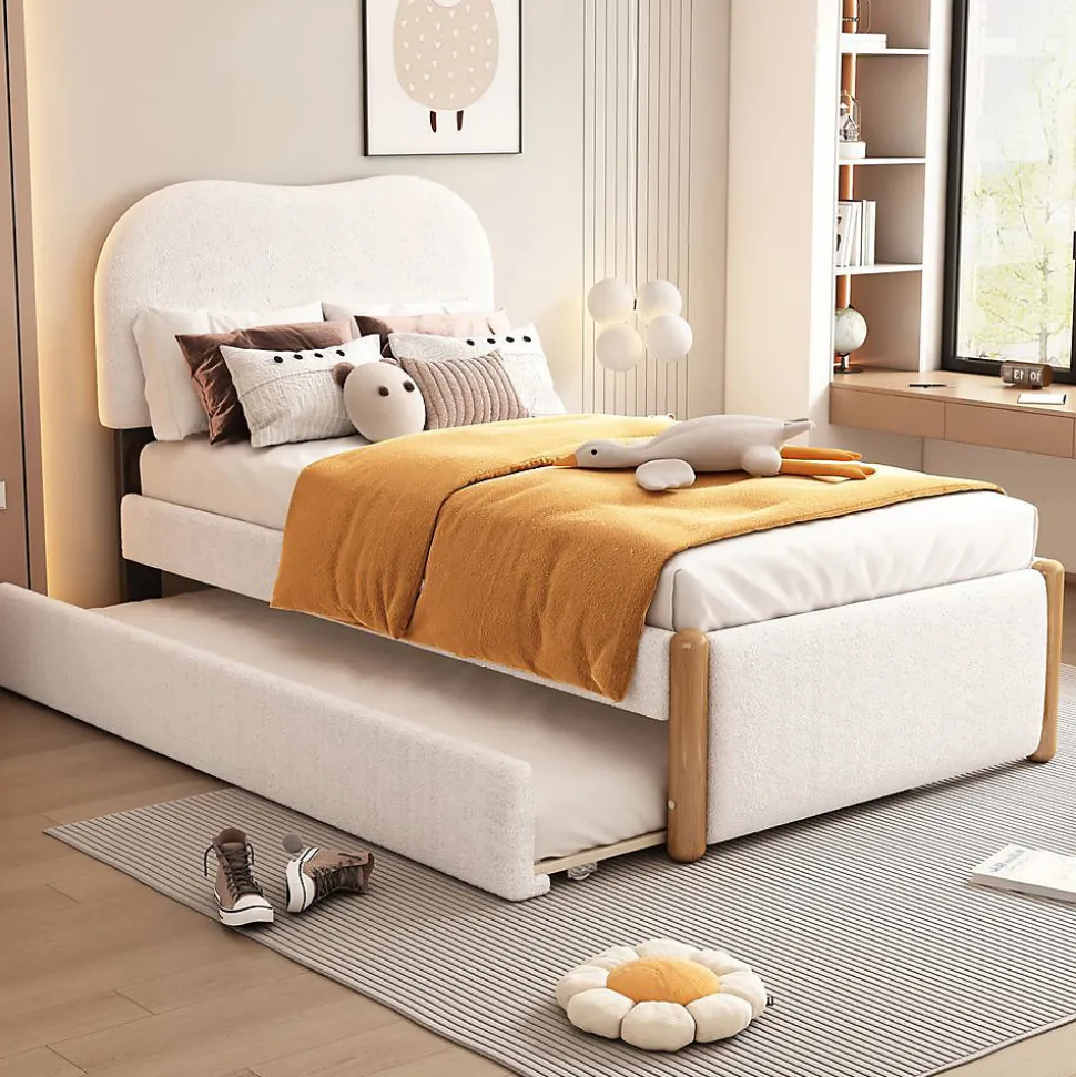 Lit plat rembourré 90 x 200 cm avec roulettes, blanc, noir