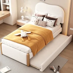 Lit plat rembourré 90 x 200 cm avec roulettes, blanc, noir