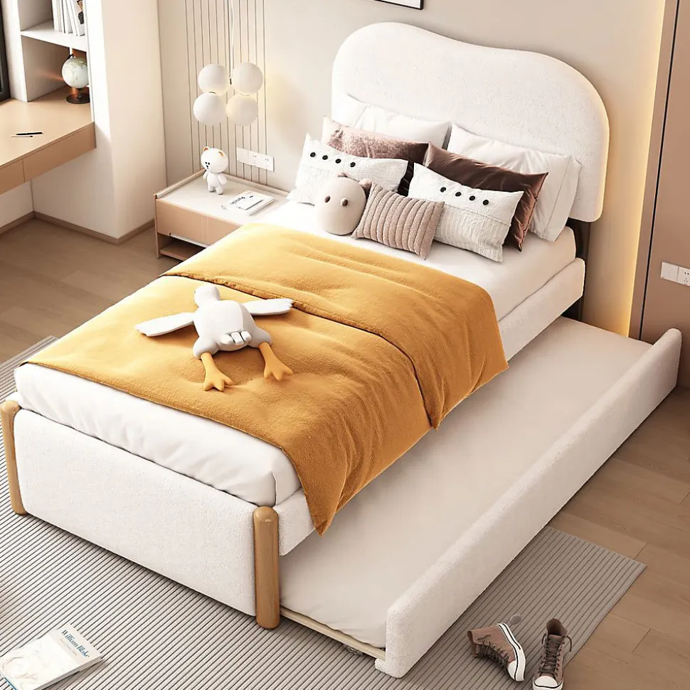 Lit plat rembourré 90 x 200 cm avec roulettes, blanc, noir