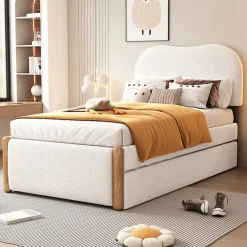 Lit plat rembourré 90 x 200 cm, avec lit gigogne, moelleux, blanc