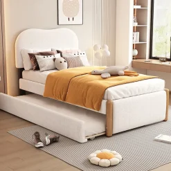 Lit plat rembourré 90 x 200 cm, avec lit gigogne, moelleux, blanc