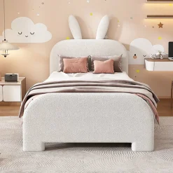 Lit Plat 90x200cm Laine Mouton Forme Lapin Blanc Blackcolors