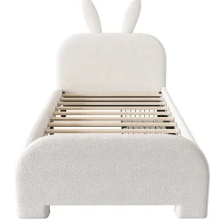 Lit Plat 90x200cm Laine Mouton Forme Lapin Blanc Blackcolors