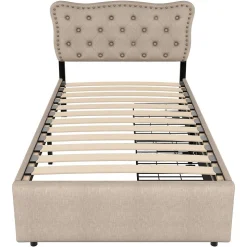 Lit Plat 90x200cm Rembourré Tiroirs Beige Foncé Blackcolors