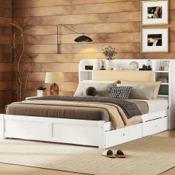 Lit Plat 160X200Cm Tiroirs Blanc Blackcolors