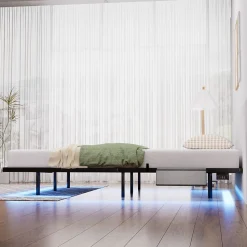 Lit plateforme métal 160x200 cm, style japonais, LED, sans tête de lit - noir