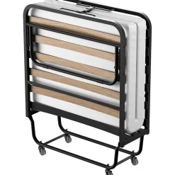 Lit Pliant 90x190 CM avec Matelas de 10cm, Lit Pliable 1 Personne Adulte, 4 roulettes, 2 Min Assembler