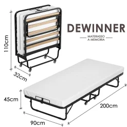 Lit pliant 90x200 CM avec matelas de 10 cm