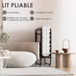 Lit pliant 90x200 CM avec matelas de 10 cm