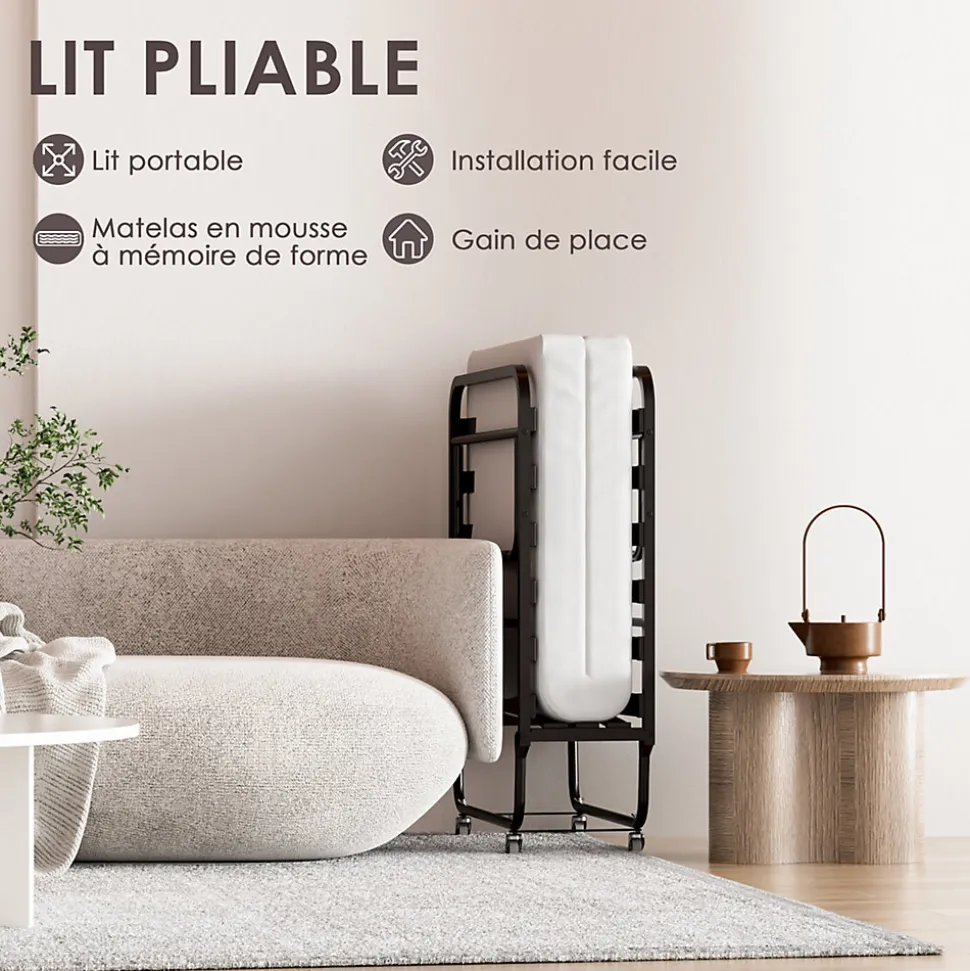 Lit pliant 90x200 CM avec matelas de 10 cm