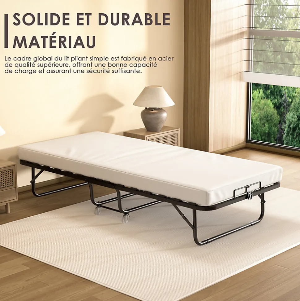 Lit pliant 90x200 CM avec matelas de 10 cm