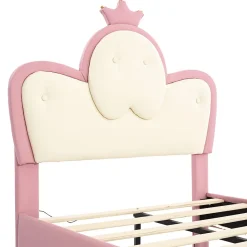 Lit Polster 90x200 cm, tête couronne, LED, cadre métal, rose,blanc