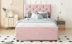 Lit Polster 90x200cm, Avec Tiroirs, Samt, Design Minimaliste, Rose