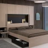 Lit pont 160 x 200 cm avec rangements - Avec LEDs - Coloris : Naturel et noir - VELONA