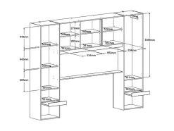 Lit pont 140 x 190 cm avec rangements - Avec LEDs - Coloris : Naturel et noir + Sommier - VELONA