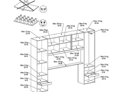 Lit pont 140 x 190 cm avec rangements - Avec LEDs - Coloris : Naturel et noir + Sommier - VELONA