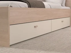 Lit pont 160 x 200 cm avec rangements - Avec LEDs - Coloris : Beige et naturel + Sommier + Matelas - DOMELITO