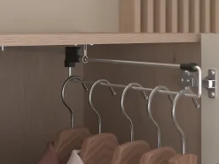 Lit pont 160 x 200 cm avec rangements - Avec LEDs - Coloris : Beige et naturel + Sommier + Matelas - DOMELITO