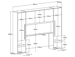 Lit pont 160 x 200 cm avec rangements - Avec LEDs - Coloris : Naturel et noir + Sommier - VELONA
