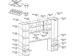 Lit pont 160 x 200 cm avec rangements - Avec LEDs - Coloris : Naturel et noir + Sommier - VELONA