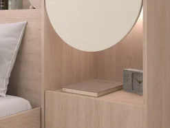 Lit pont 140 x 190 cm avec rangements - Avec LEDs - Coloris : Beige et naturel - DOMELITO