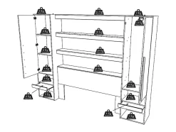 Lit pont 140 x 190/200 cm avec rangements - Avec LEDs - Coloris : Naturel et noir + Sommier + Matelas - VARLY