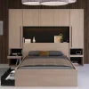 Lit pont 140 x 190 cm avec rangements - Avec LEDs - Coloris : Naturel et noir - VELONA