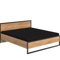 Lit PORTLAND style industriel 180 x 200 cm chêne poutre / métal WIMEX