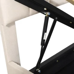 Lit Pour Enfant Rembourré, 90 X 200 Cm, Coffre De Rangement Hydraulique, En Lin, Beige