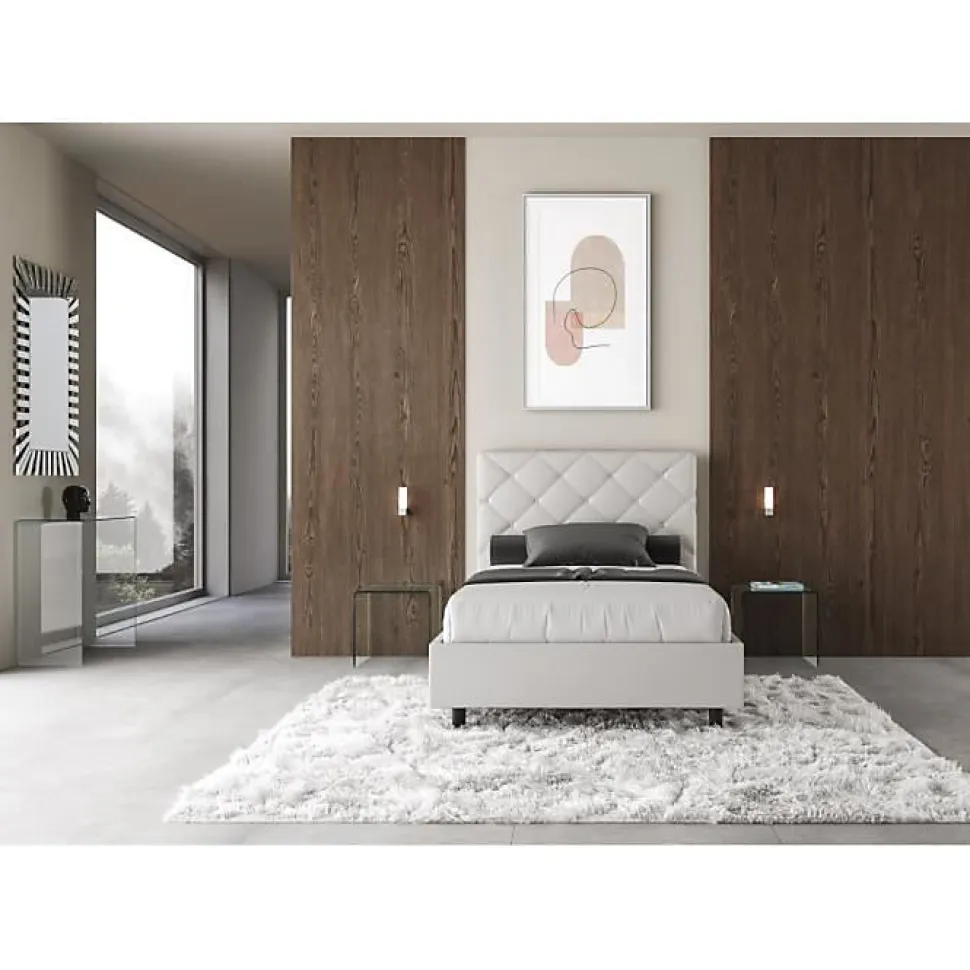 Lit Priya en simili cuir blanc avec sommier tapissé 140x210