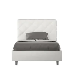 Lit Priya en simili cuir blanc avec sommier tapissé 140x210