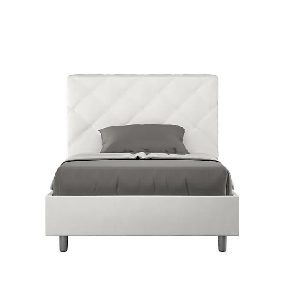 Lit Priya en simili cuir blanc avec sommier tapissé 140x210