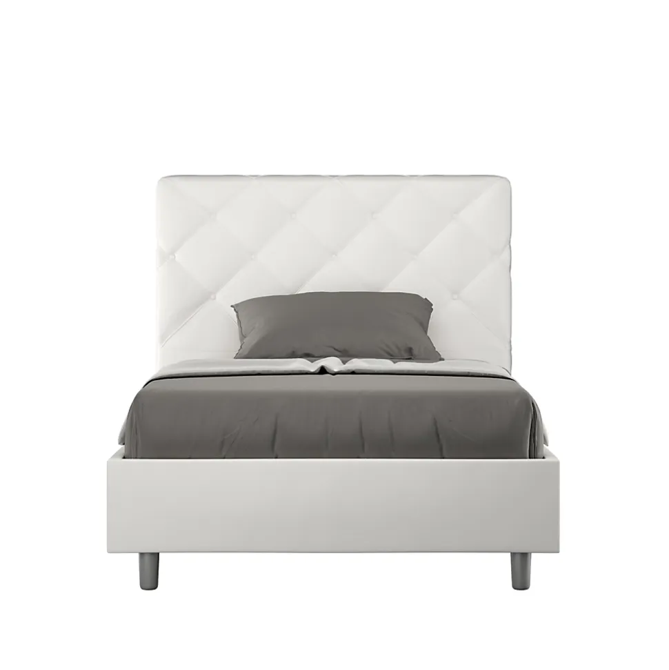 Lit Priya en simili cuir blanc avec sommier tapissé 140x210