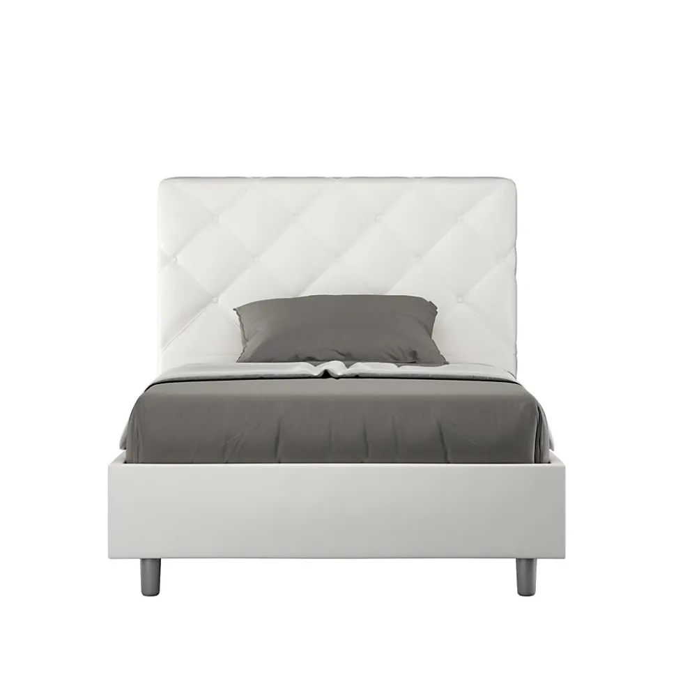 Lit Priya en simili cuir blanc avec sommier tapissé 140x190