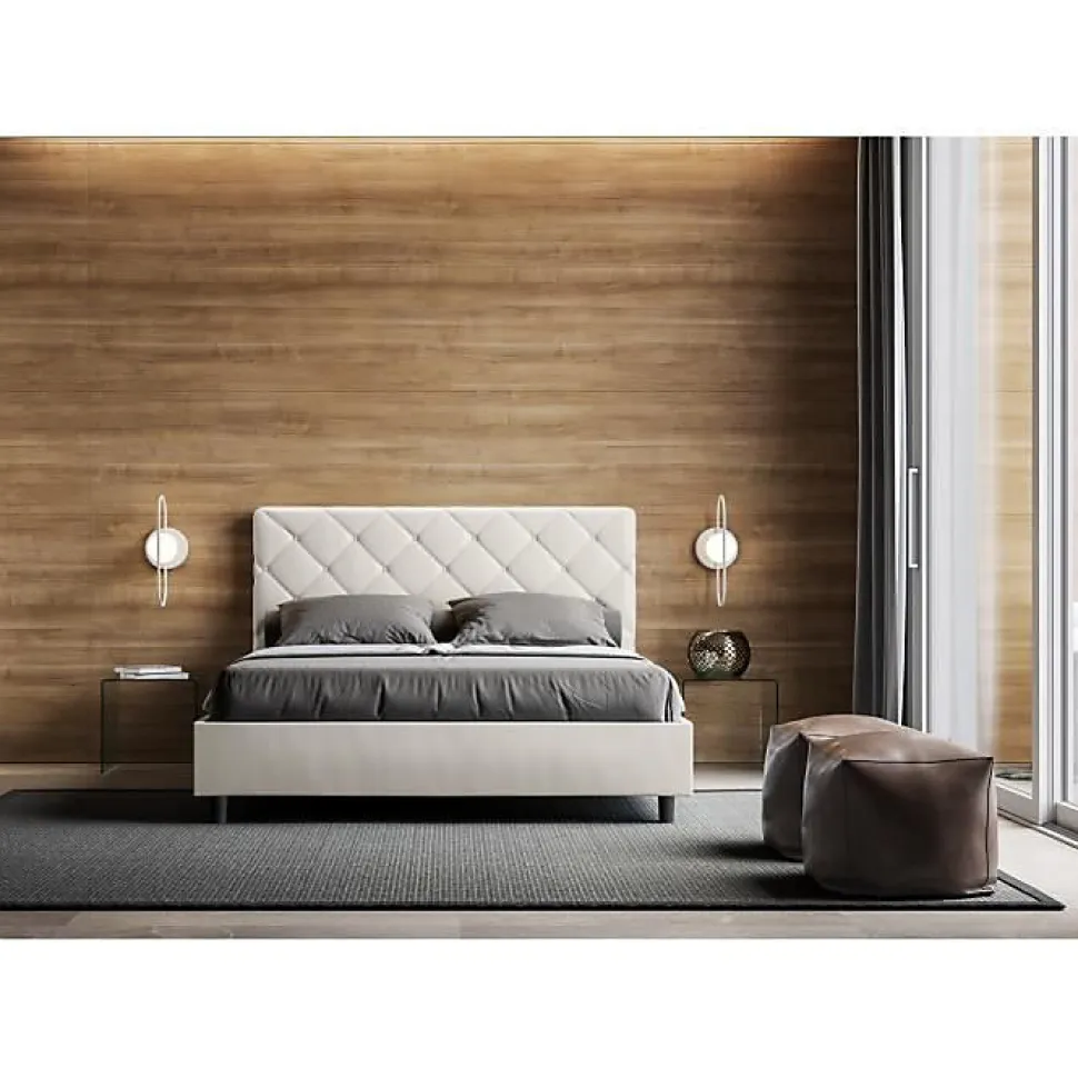 Lit Priya en simili cuir blanc avec sommier tapissé 140x190