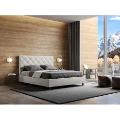 Lit Priya en simili cuir blanc avec sommier tapissé 160x200