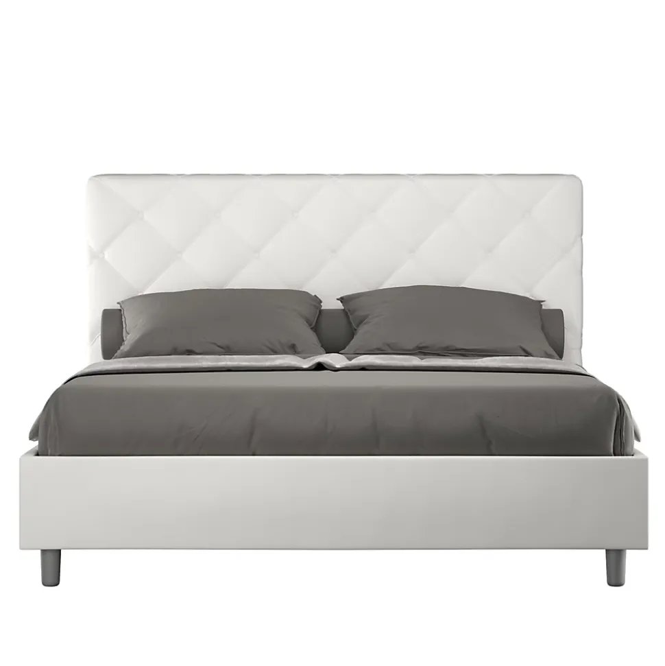 Lit Priya en simili cuir blanc avec sommier tapissé 160x200