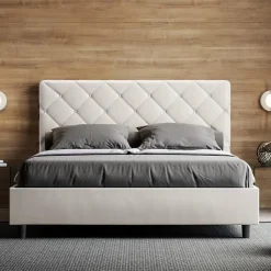 Lit Priya en simili cuir blanc avec sommier tapissé 160x210