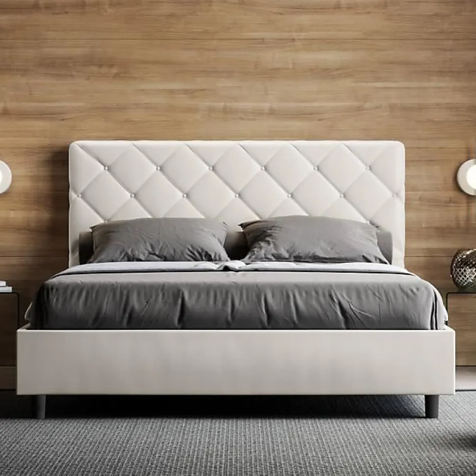 Lit Priya en simili cuir blanc avec sommier tapissé 160x210