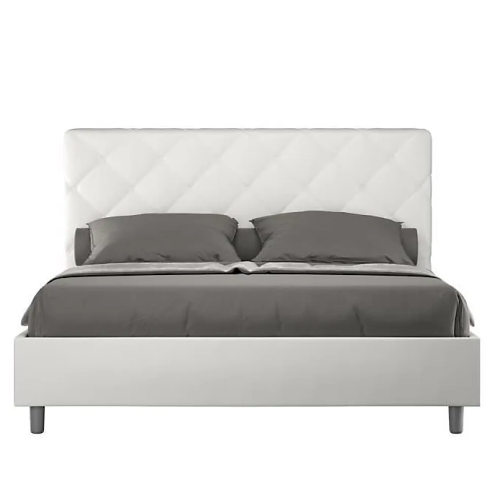 Lit Priya en simili cuir blanc avec sommier tapissé 160x210