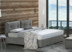 Lit queen size Dabbadi, Lit coffre avec revêtement en tissu, Ouverture frontale, avec matelas 120x190 cm inclus, Gris